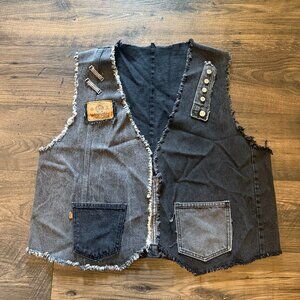 Handmade Vintage Upcycled Orange Tab Levi Wrangler Black Denim Vest